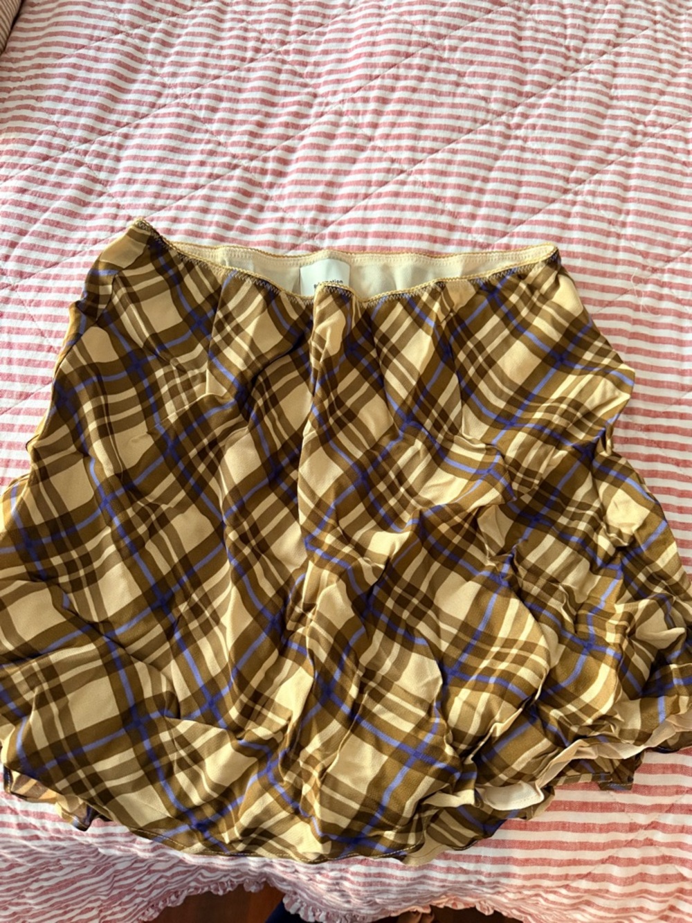 Reformation Brandy mini Plaid Skirt in Mustard and Brown